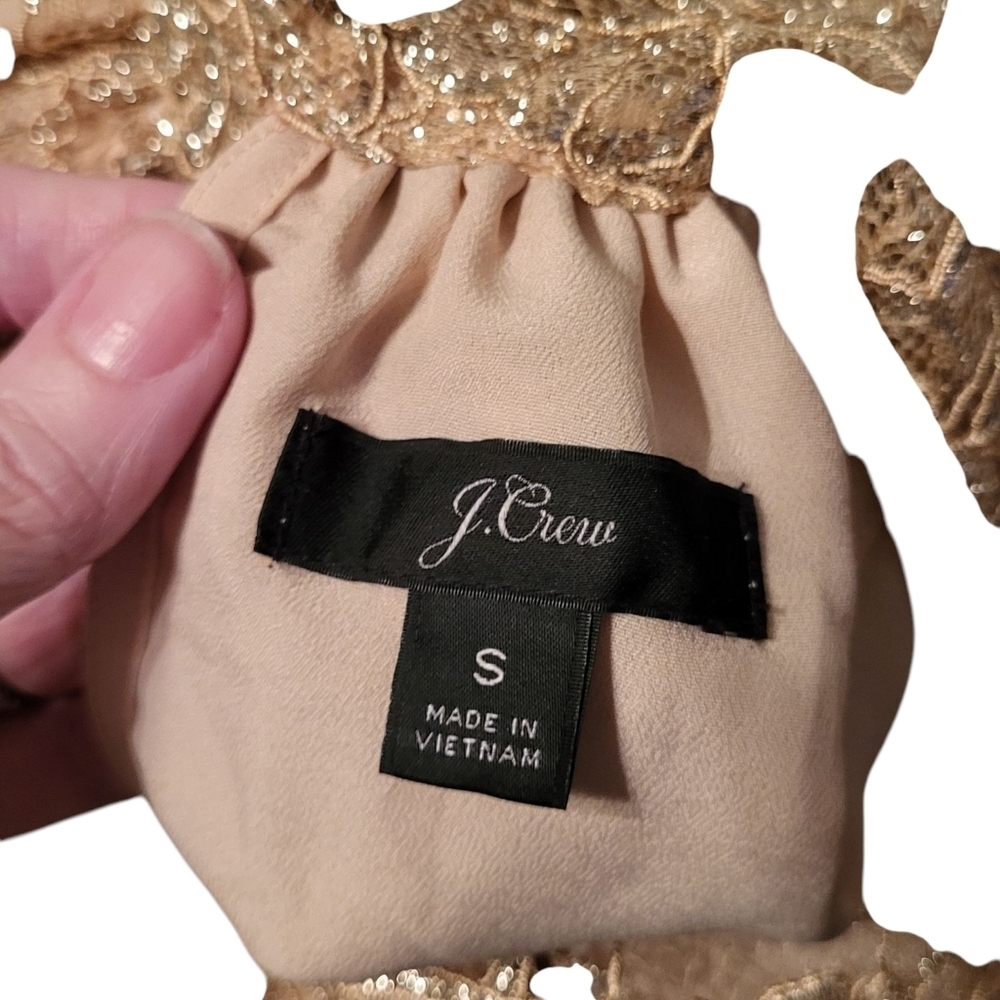 J. Crew Elegant Gold Lace Halter Top With Tie Detail, Small, NWOT - Picture 3 of 3